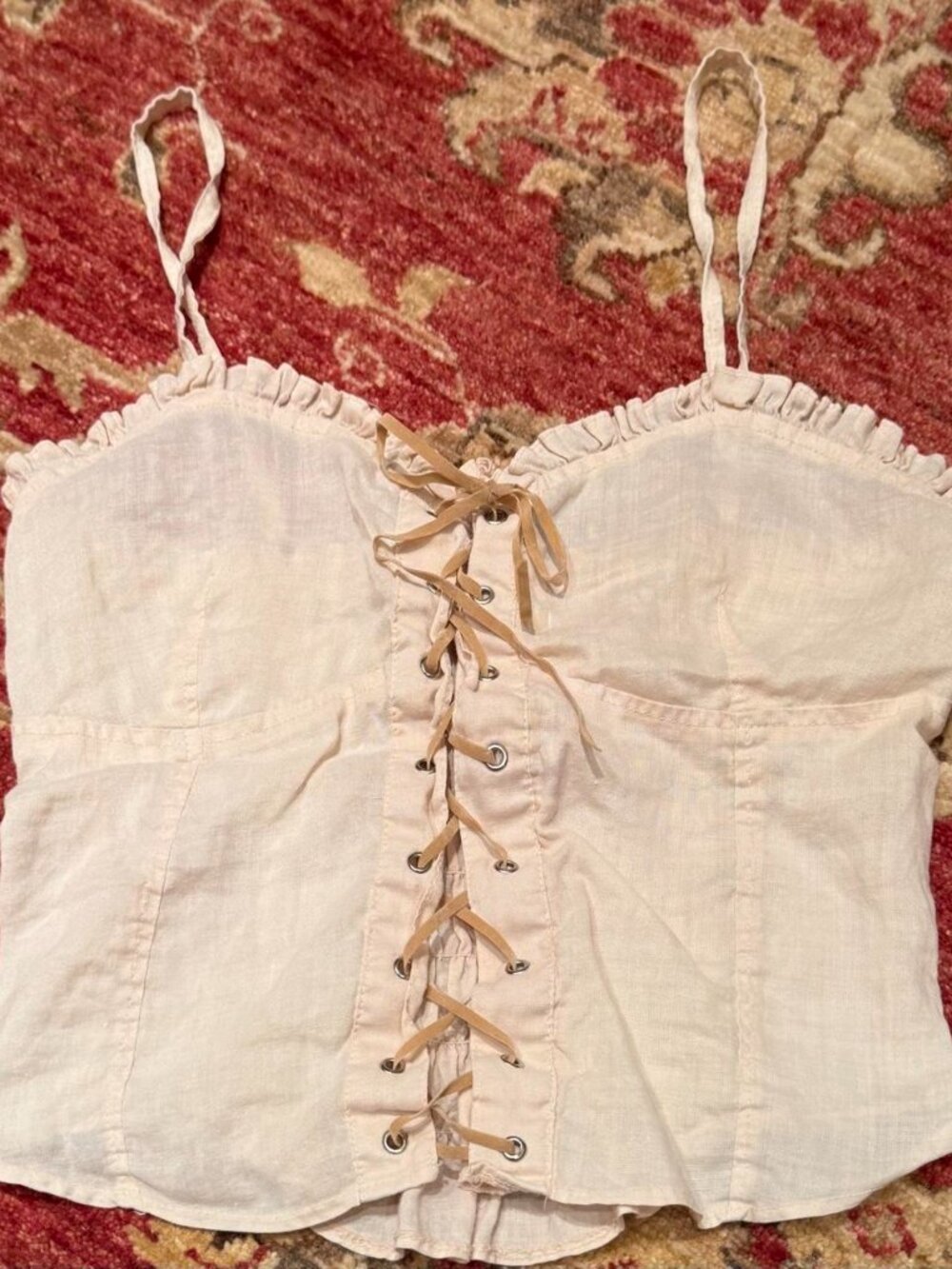 Linen Frilly Lace-Up Corset